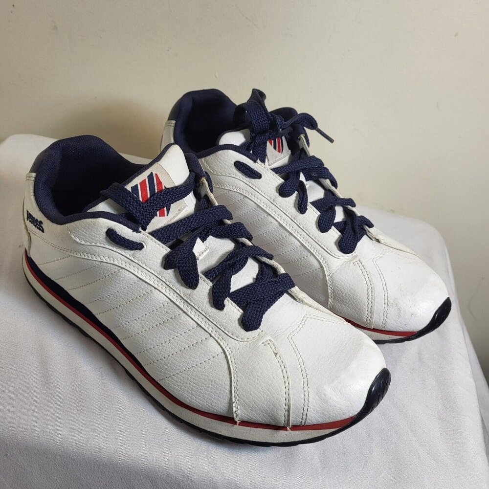 K Swiss Sneakers Mens Size 10 Tennis Shoes White Leather Striped